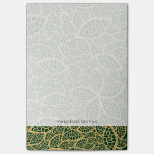 Golden leaf lace on green background post-it notes