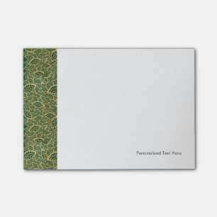 Golden leaf lace on green background post-it notes