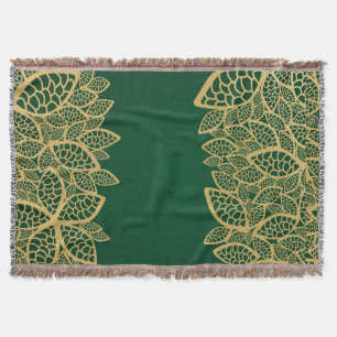 Golden leaf lace on green background throw blanket