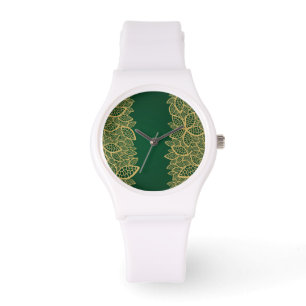 Golden leaf lace on green background watch