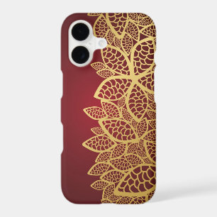 Golden leaf lace on red background