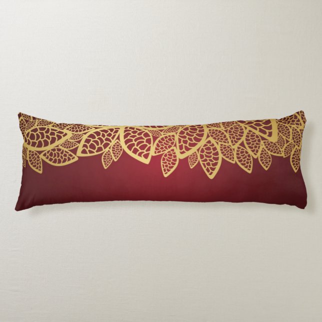 Golden leaf lace on red background body cushion (Front)