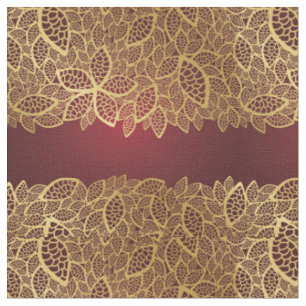 Golden leaf lace on red background fabric