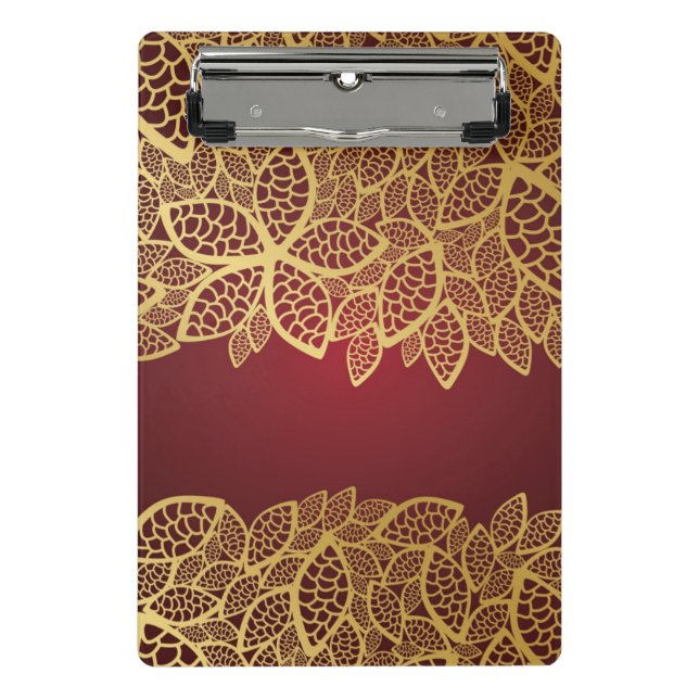 Golden leaf lace on red background mini clipboard (Front)