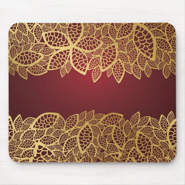 Golden leaf lace on red background mouse mat (Front)