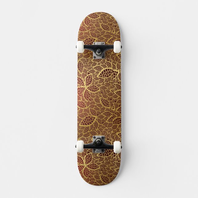 Golden leaf lace on red background skateboard (Front)