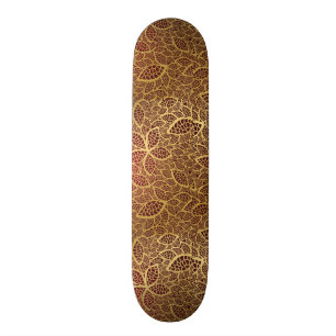 Golden leaf lace on red background skateboard
