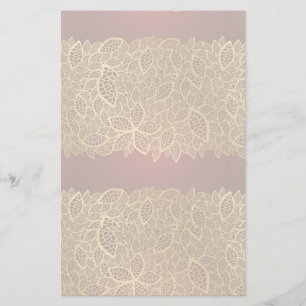 Golden leaf lace on red background stationery