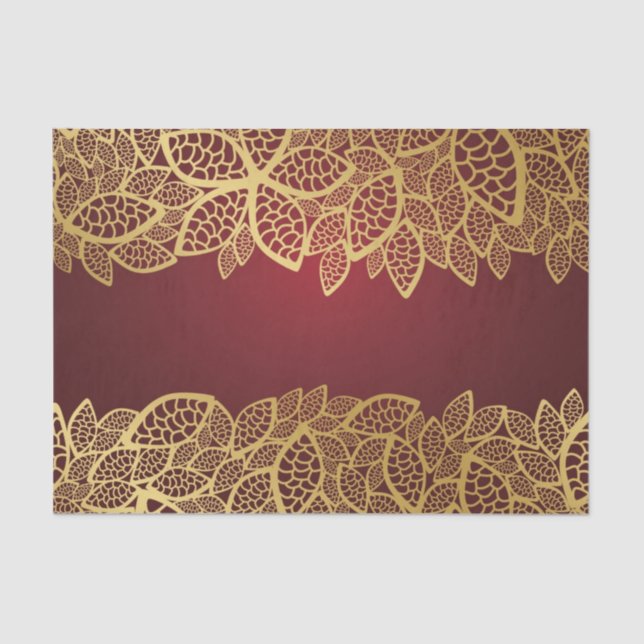 Golden leaf lace on red background tissue paper (Front)
