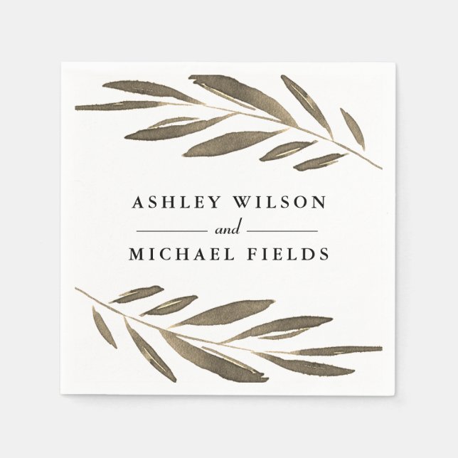Golden Leaf Modern Elegant Wedding Engagement Napkin (Front)