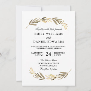 Golden Leaf Modern Elegant Wedding Invitation