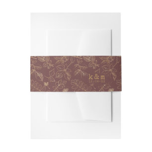 Golden Leaf Pattern Wedding Gold/Burgundy ID655 Invitation Belly Band
