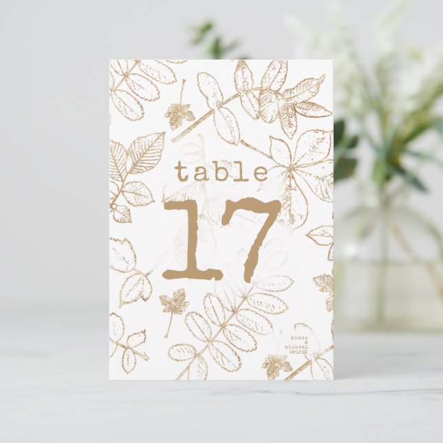 Golden Leaf Pattern Wedding Table Numbers ID655 (Standing Front)