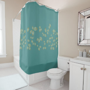 Golden Leaf Shower Curtain in Teal