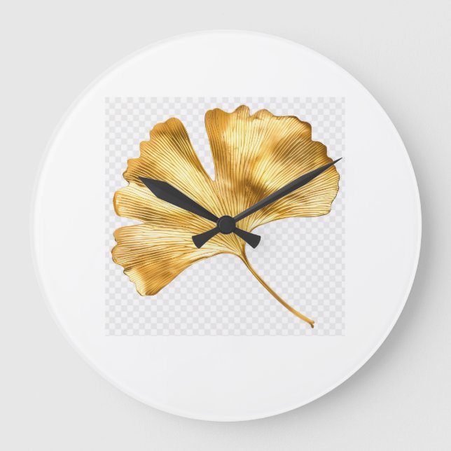 Golden Leaf Wall Clock – Botanical Design  (Front)