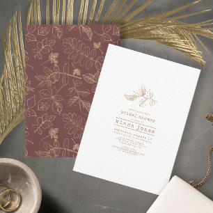 Golden Leaf Wedding Bridal Shower Gold/Brgdy ID655 Invitation