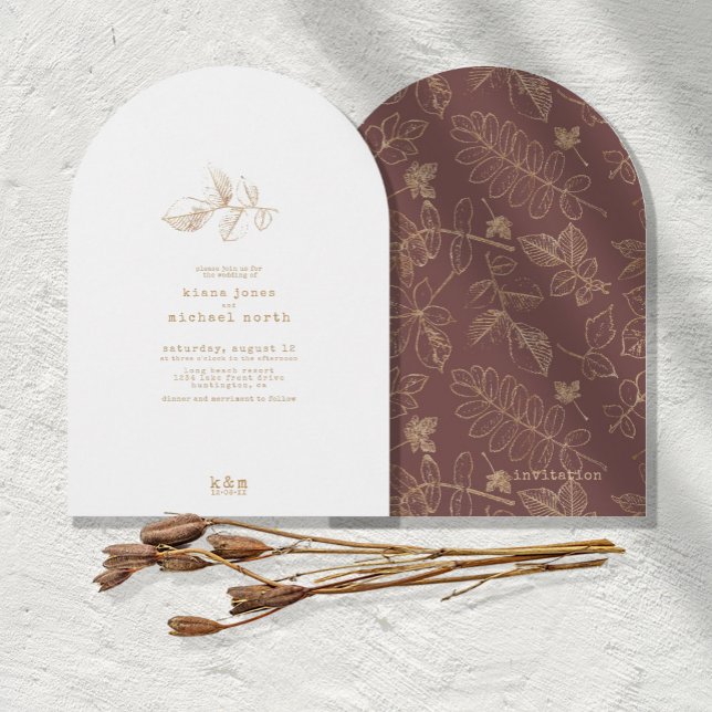 Golden Leaf Wedding Gold/Burgundy Arch ID655 Invitation (Creator Uploaded)