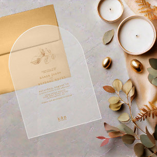 Golden Leaf Wedding Gold/Burgundy ID655 Acrylic Invitations