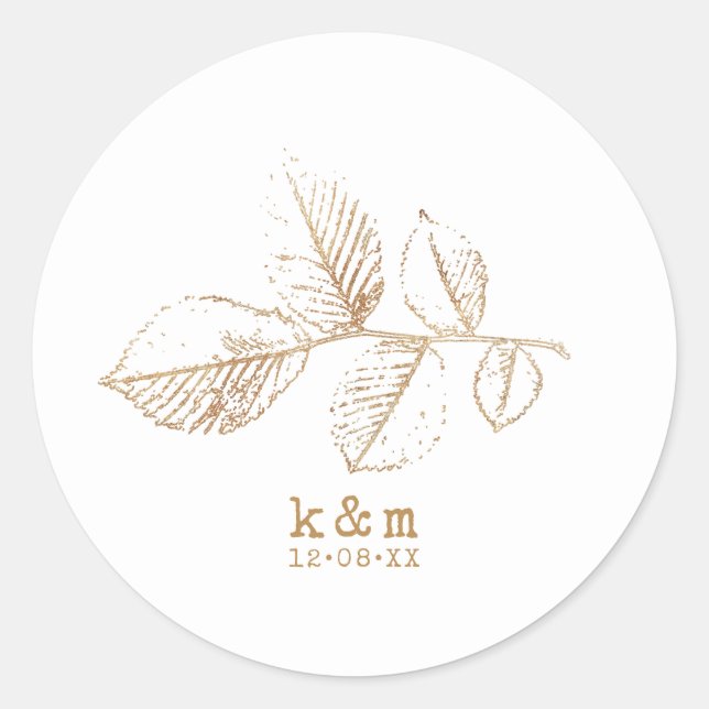 Golden Leaf Wedding ID655 Classic Round Sticker (Front)