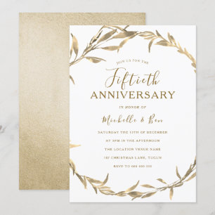 Golden Leaf Wreath 50th Wedding Anniversary Invitation