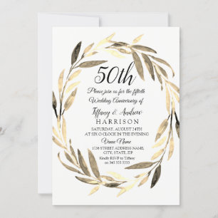 Golden Leaf Wreath 50th Wedding Anniversary Invite