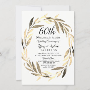 Golden Leaf Wreath 60th Wedding Anniversary Invite