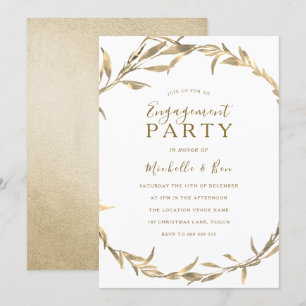 Golden Leaf Wreath Engagement Party Invitation