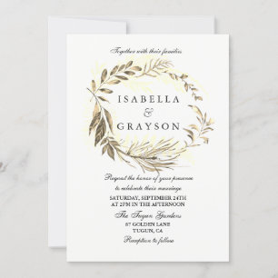 Golden Leaf Wreath Wedding Invitation