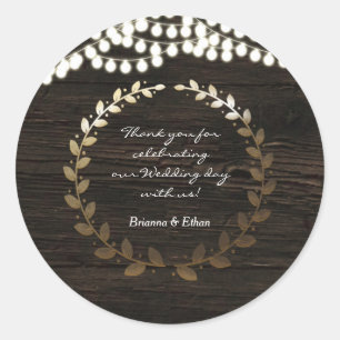 Golden Leaf Wreath & Wood Lights Rustic Stickers