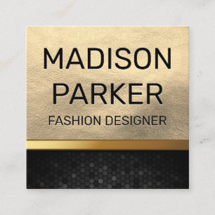 Golden Leather and Metallic Trim   Geometric Square Business Card