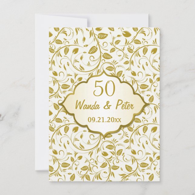 Golden leaves 50th Wedding Anniversary Invitation (Front)