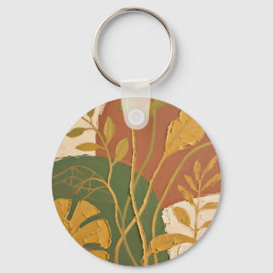 Golden Leaves Abstract Key Ring