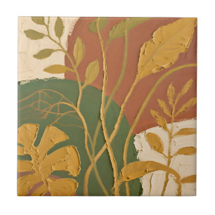 Golden Leaves Abstract Tile