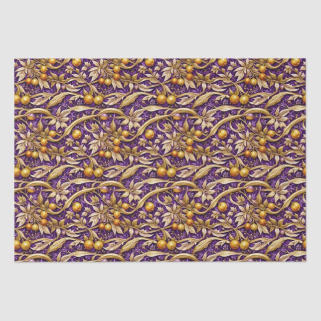 Golden Leaves and Pomegranates Purple Tissue Paper (Front)