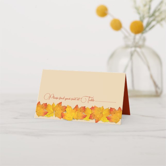 Golden Leaves Autumn Event Table Seating Cards (Front)