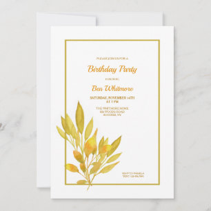 Golden Leaves Birthday Party Invitation