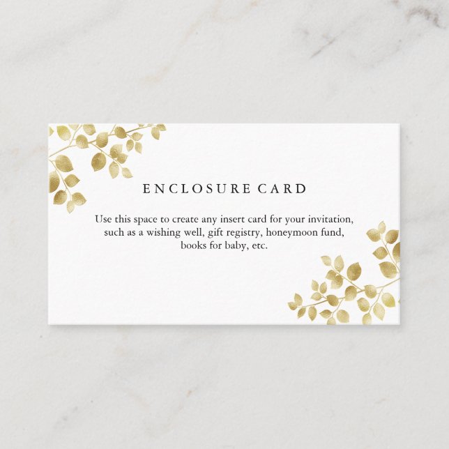 Golden Leaves Branch Elegant Enclosure Card (Front)