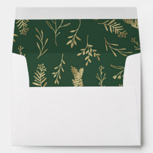 Golden Leaves Branches Christmas Holiday Evergreen Envelope