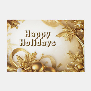 Golden Leaves Christmas Holiday Doormat