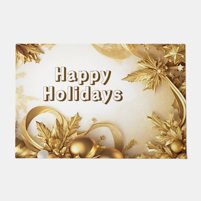 Golden Leaves Christmas Holiday Doormat (Front)