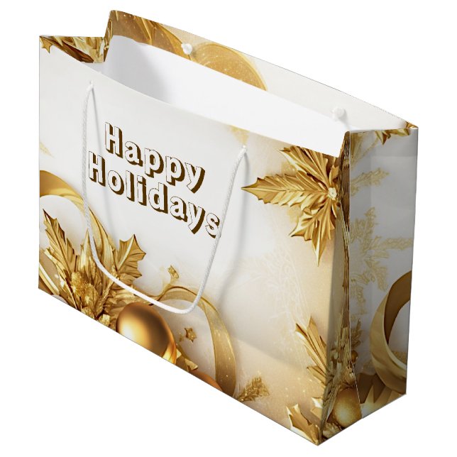 Golden Leaves Christmas Holiday Gift Bag (Front Angled)