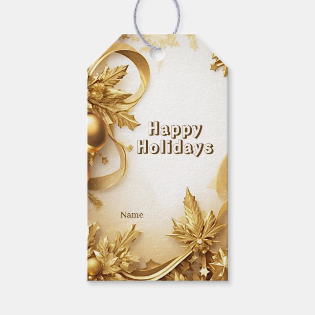 Golden Leaves Christmas Holiday Gift Tag (Front)