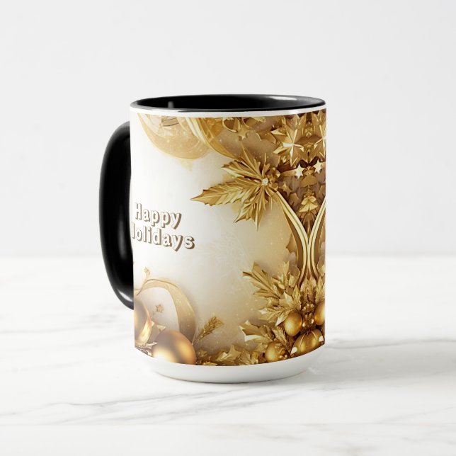 Golden Leaves Christmas Holiday Mug (Front Left)