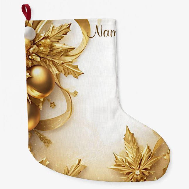 Golden Leaves Christmas Holiday Stocking (Front)