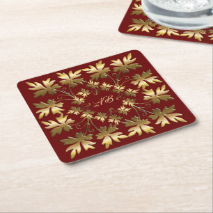 Golden leaves crown beverage coaster