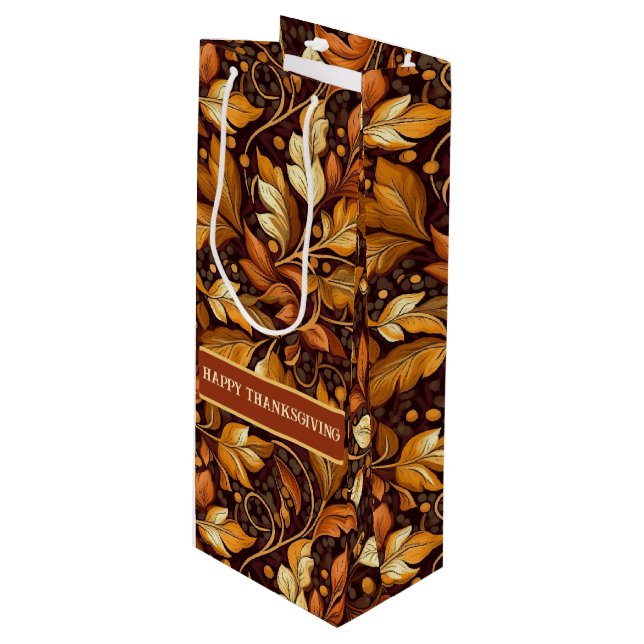 Golden Leaves Customisable Wine Gift Bag (Front Angled)