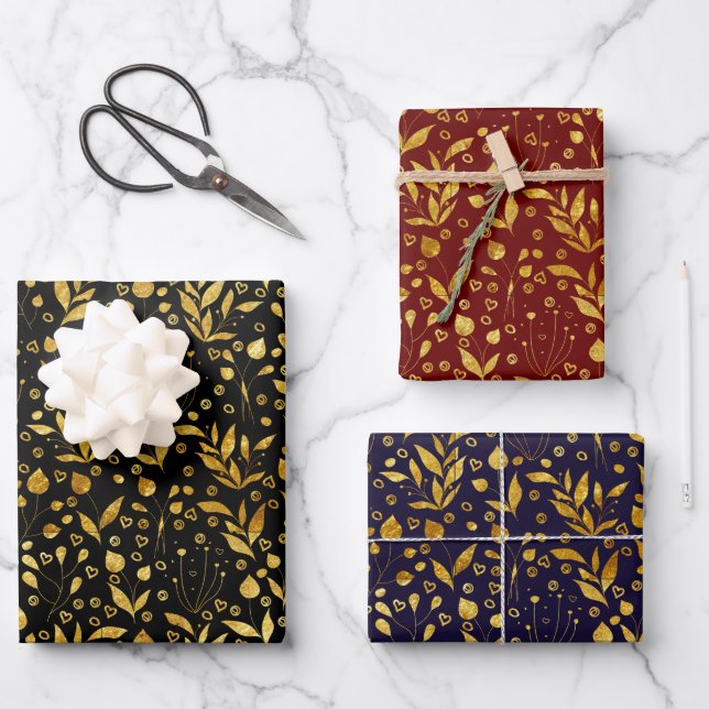 Golden Leaves Dark Colours Wrapping Paper Sheet (Front)