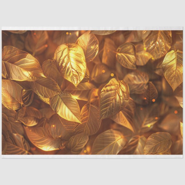 Golden Leaves Decoupage Tissue Paper (Front)
