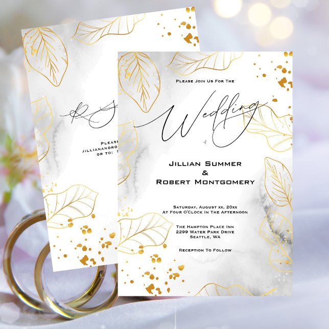 Golden Leaves Elegant Wedding Invitation (Gold Leaf Elegant Wedding Invitation)
