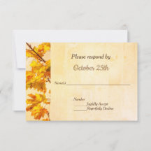 Golden Leaves Fall Wedding Party Invitation RSVP
